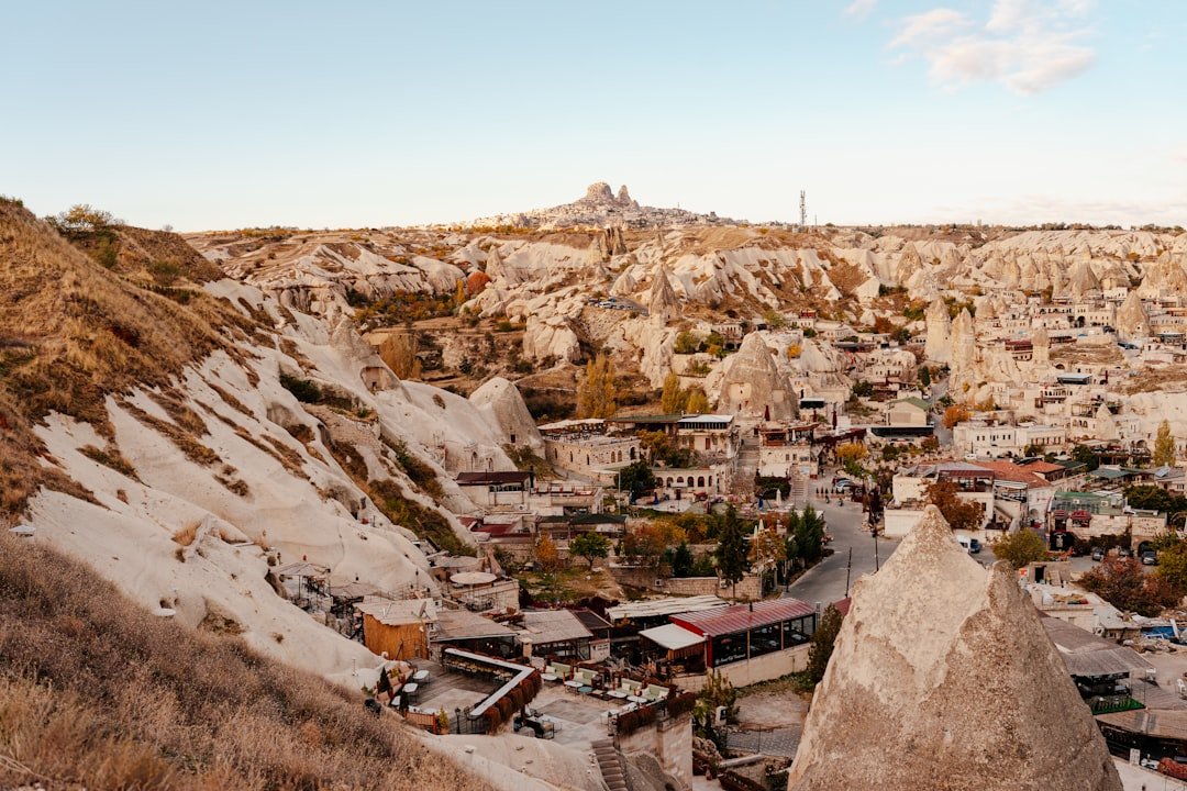 An aerial view of a small town in the desert